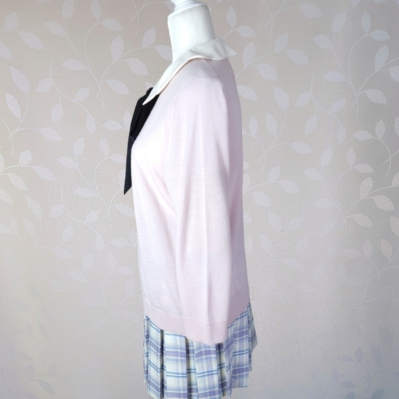 Talbots Coquette Twee Knit Top Retro Collar Merino Wool Sweater Pastel Pink L - Picture 8 of 14